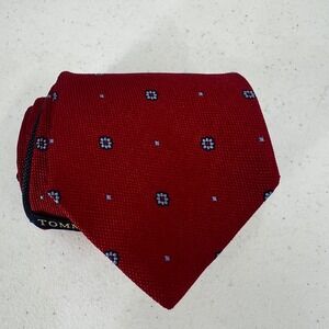 Tommy Hilfiger Men's Vintage Red Silk Tie with Blue Floral Pattern